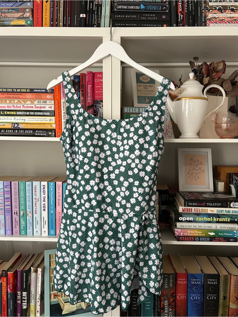 Green Daisy Print Summer Dress - Women's Floral Sundress